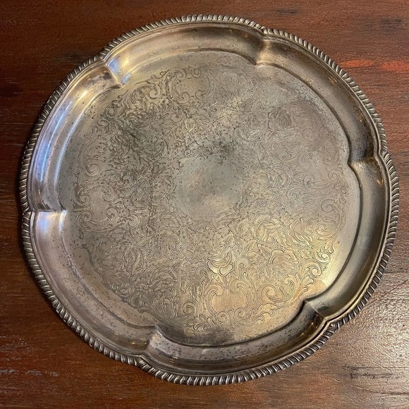 Vintage Sheffield Silver Petal Tray #072 Made in USA Round Serving Tray 14" - Picture 1 of 6